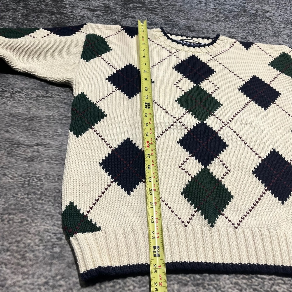 Vintage Tommy Hilfiger Sweater Mens‎ Large Cream Casual Pattern Cotton Jumper - Picture 8 of 9
